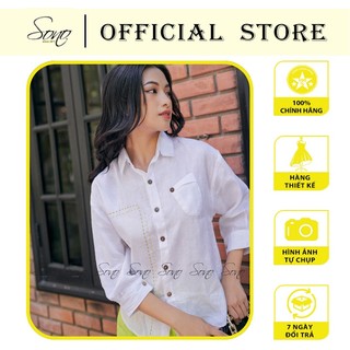 Sono - áo sơ mi chất liệu linen thêu đột chỉ hàng thiết kế cao cấp