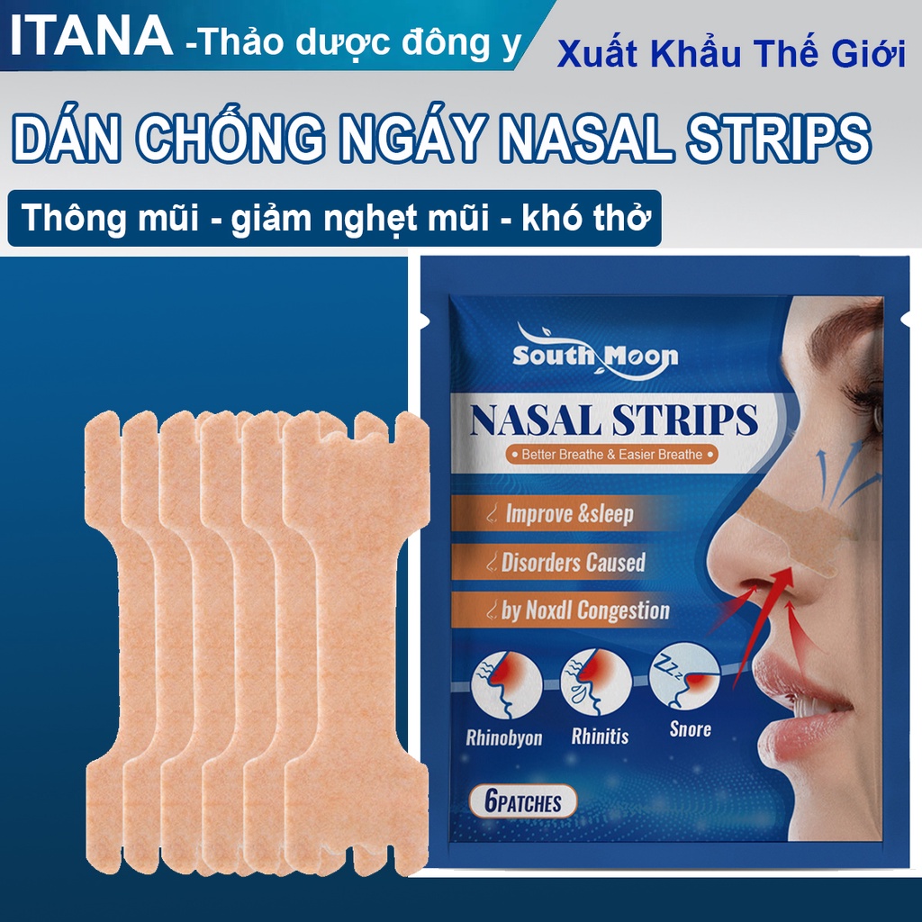 Miếng dán chống ngáy ngủ Giảm Nghẹt Mũi Nasal Strips 1 gói 6 miếng Giúp Giảm Ngáy Ngủ, Thông Thoáng Mũi