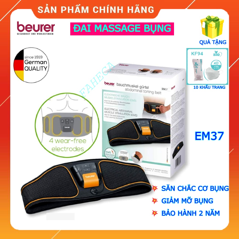 (HỎATỐC-1H)Đai massage giảm mỡ bụng Beurer EM37 săn chắc cơ bụng, giảm eo -Xuất xứ từ Đức-Bảo hành chính hãng 2 năm
