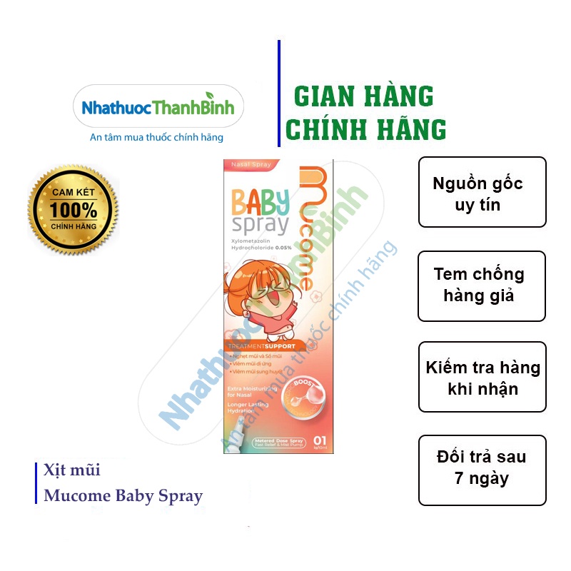 Sản phẩm xịt mũi Mucome Baby Spray hộp 1 lọ 10ml