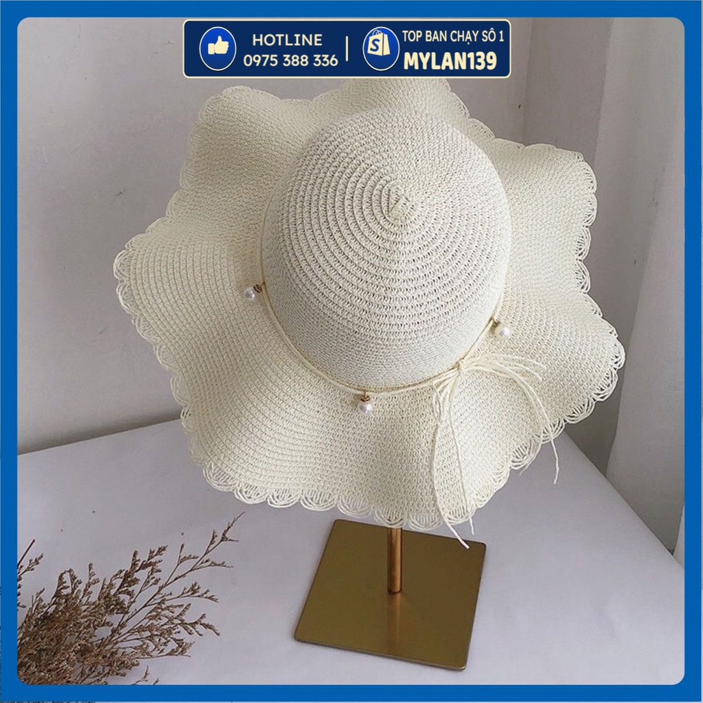 Mũ cói đi biển nữ vành rộng chống nắng giá rẻ, Nón cói nơ xinh thời trang Hàn Quốc đẹp và sang trọng