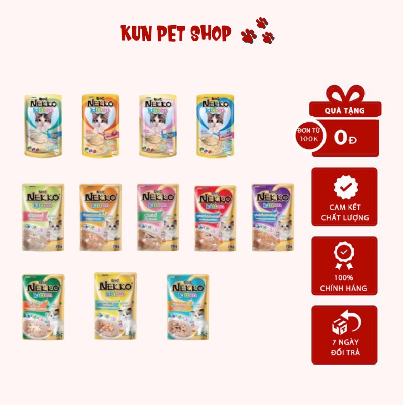 Pate NEKKO KITTEN 70g 12 Vị - Thức Ăn Cho Mèo Con Cung Cấp Chất Dinh Dưỡng - Kun Pet Shop