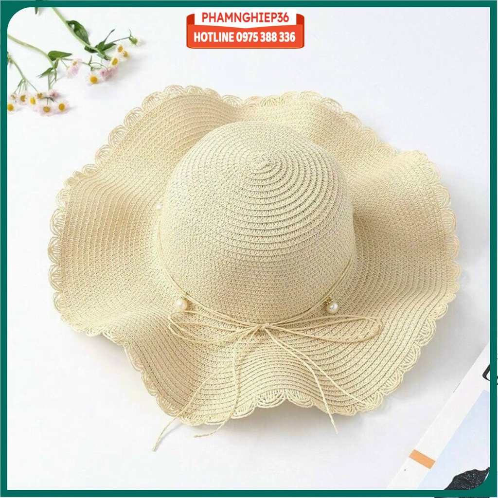 Mũ cói đi biển nữ vành rộng chống nắng cao cấp, Nón cói nơ xinh thời trang Hàn Quốc giá cả phải chăng
