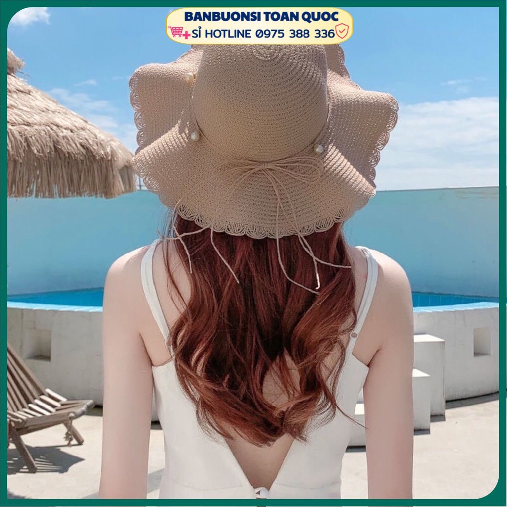 Nón cói nơ xinh thời trang Hàn Quốc giá cả phải chăng, Mũ cói đi biển nữ vành rộng chống nắng cao cấp