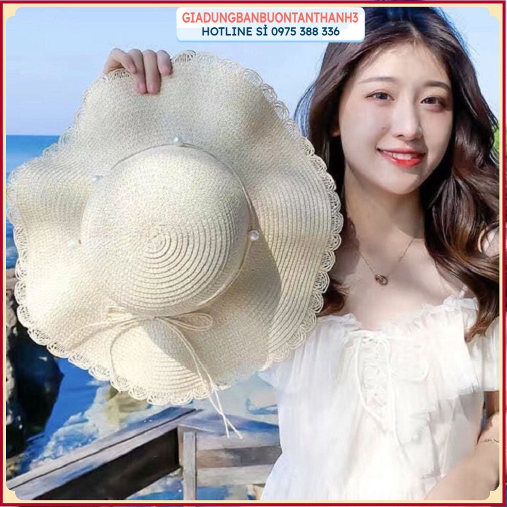 Mũ cói đi biển nữ vành rộng chống nắng cho cả gia đình, Nón cói nơ xinh thời trang Hàn Quốc thích hợp cho mọi độ tuổi