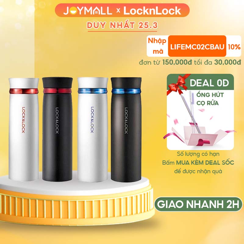 Bình giữ nhiệt Lock&Lock 450ml Feather Light LHC4131 - Hàng chính hãng, bằng thép không gỉ, có lưới lọc trà - JoyMall