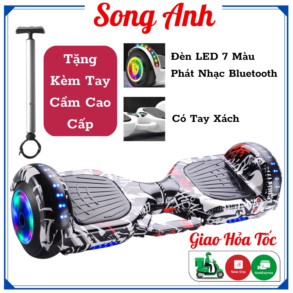 Xe cân bằng điện 2 bánh Smart Balance 6.5 inch kèm tay cầm cao cấp - Xe Điện Cân Bằng Cho Bé - Bảo Hành 12 Tháng