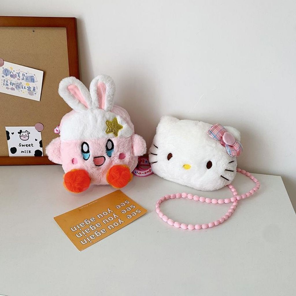 Túi đeo chéo Thú Bông Kirby đeo tai thỏ phong cách thời trang dễ thương