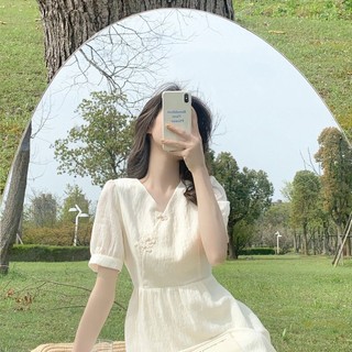 Đầm Sườn Xám Vải Chiffon Tay Ngắn Cổ Chữ V Thời Trang Mùa Hè Cho Nữ