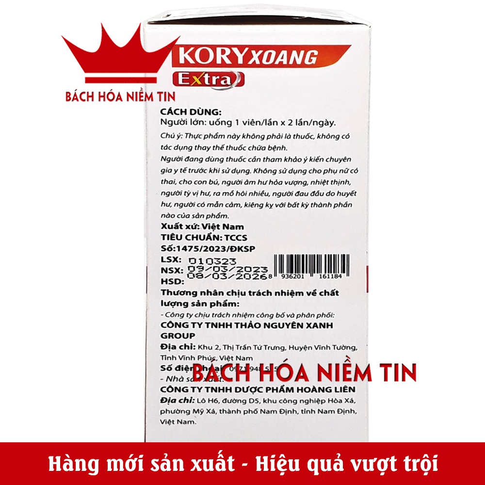 Viên Kory Xoang Extra Giảm Viêm Xoang Cấp và Mãn Tính - Thành Phần 100% Thảo Dược Oan Toàn Và Hiệu Qủa - Hộp 30 Viên