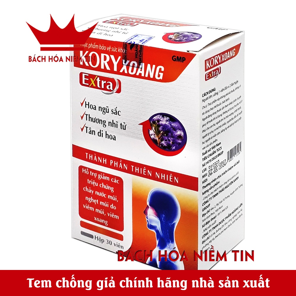 Viên Kory Xoang Extra Giảm Viêm Xoang Cấp và Mãn Tính - Thành Phần 100% Thảo Dược Oan Toàn Và Hiệu Qủa - Hộp 30 Viên