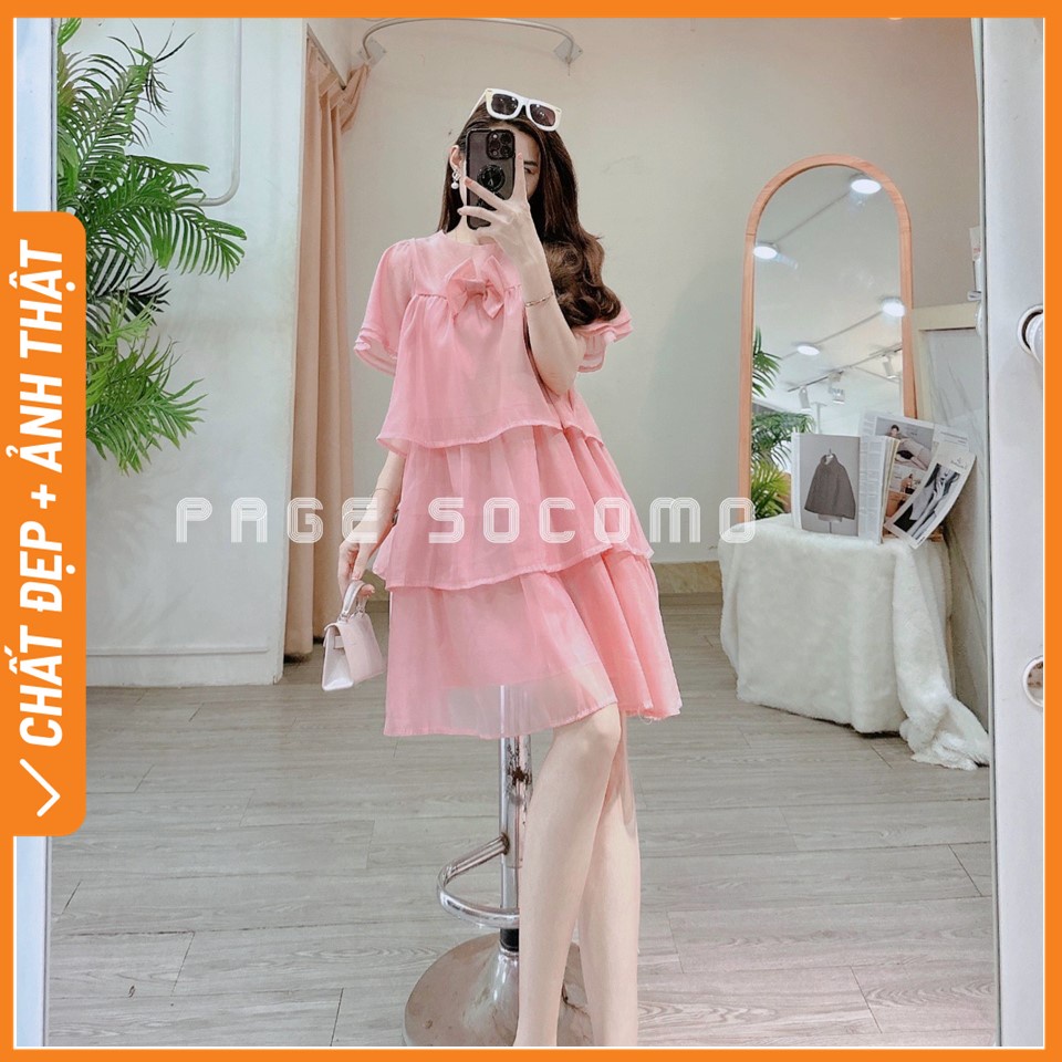 Váy đầm tơ thiết kế tầng tay cộc phù hợp đi biển,đi tiệc nhà Socomo V352022 - Hàng loại 1, chất đẹp - Giá tốt