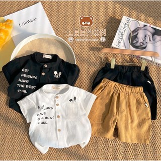 Bộ sơ mi đũi cộc họa tiết Mickey cho bé trai