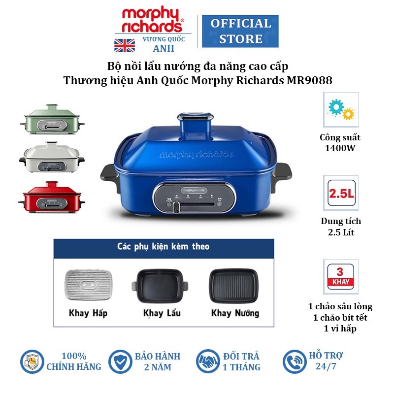 Bếp lẩu, nướng, hấp đa năng 3 khay cao cấp Morphy Richards MR9088 1400W - Có 4 màu