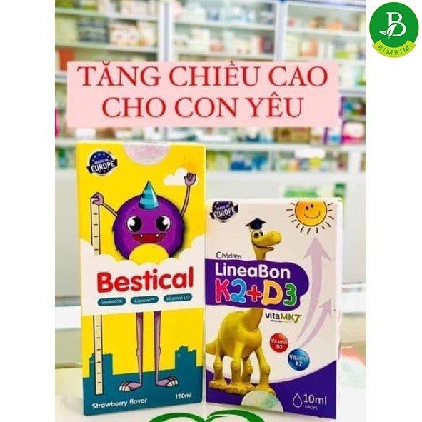 Bộ đôi canxi sinh học Bestical và vitamin D3 K2 Lineabon giúp trẻ tăng chiều cao vượt trội