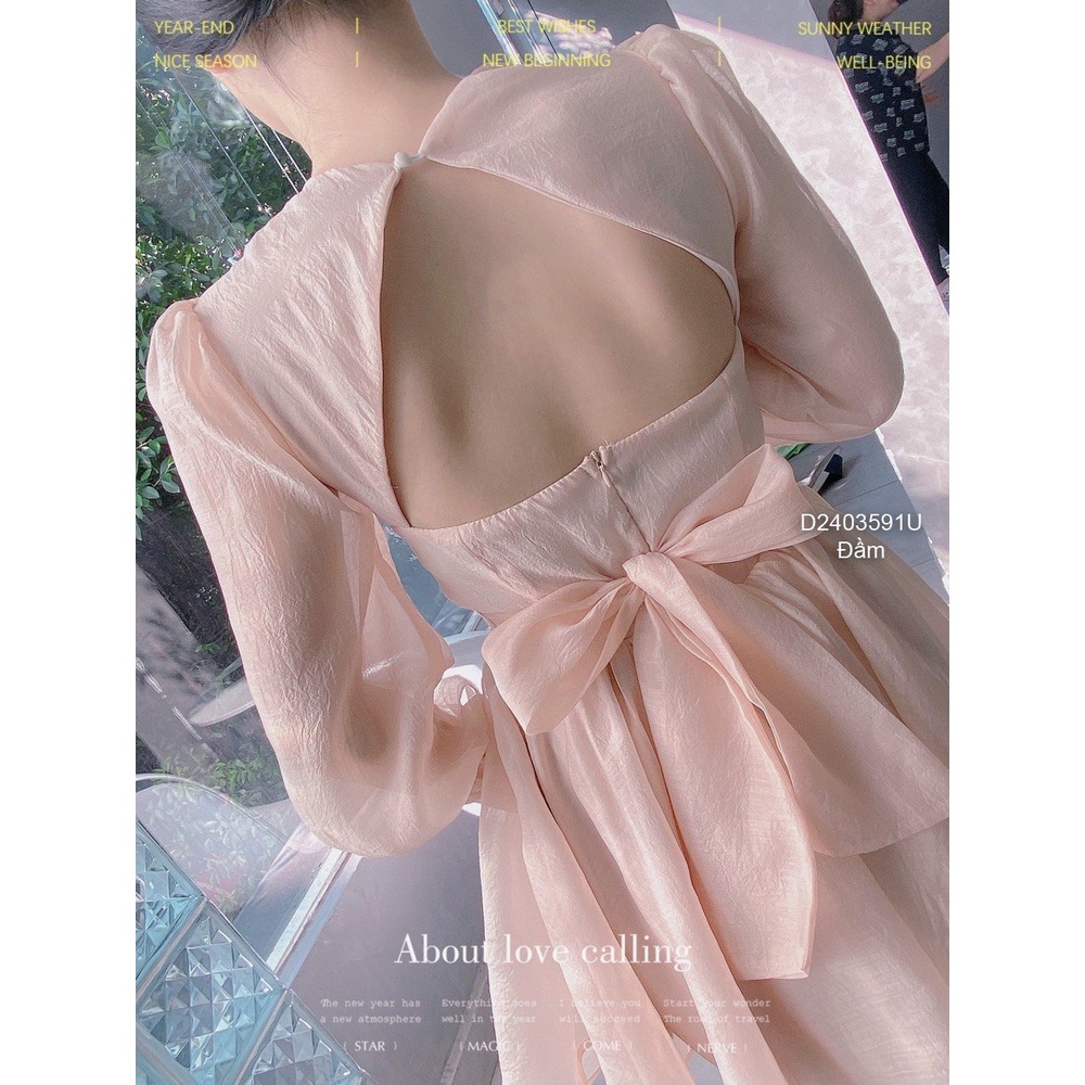 Đầm kiểu xòe voan tơ cổ vuông phối tay dài phồng hàng đẹp!