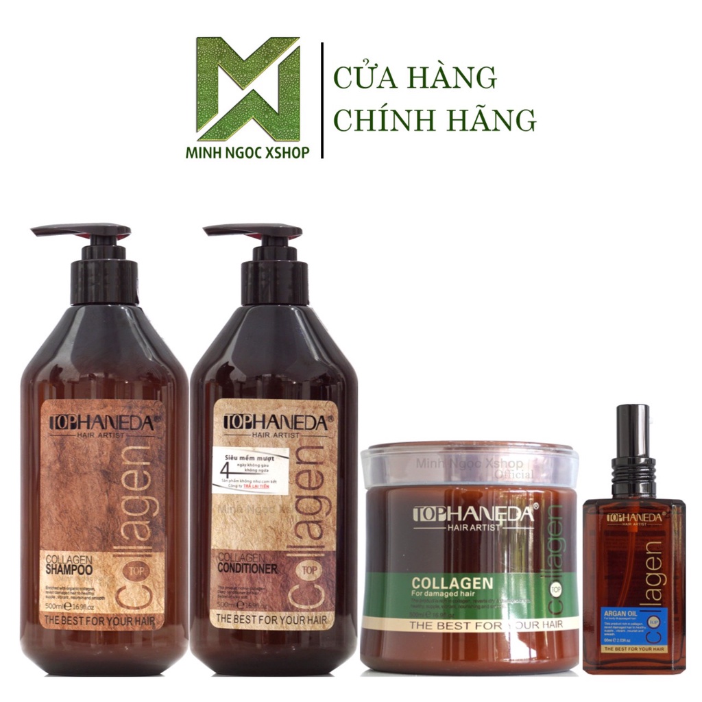 Dầu gội xả, kem ủ tóc, dầu dưỡng phục hồi siêu mượt Top Haneda Collagen 60/785ML chính hãng