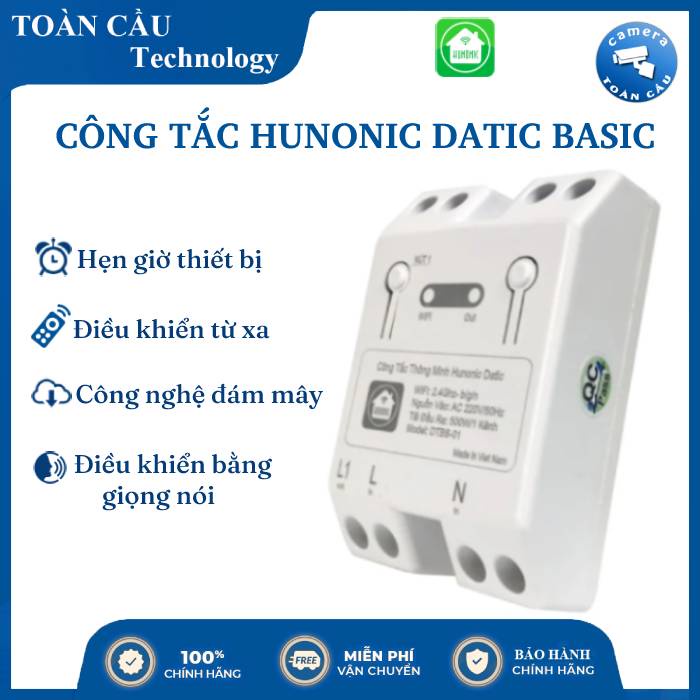 [100% CHINH HÃNG] Công Tắc Wifi Hunonic Datic Basic, Điều khiển giọng nói, Ngữ cảnh thông minh