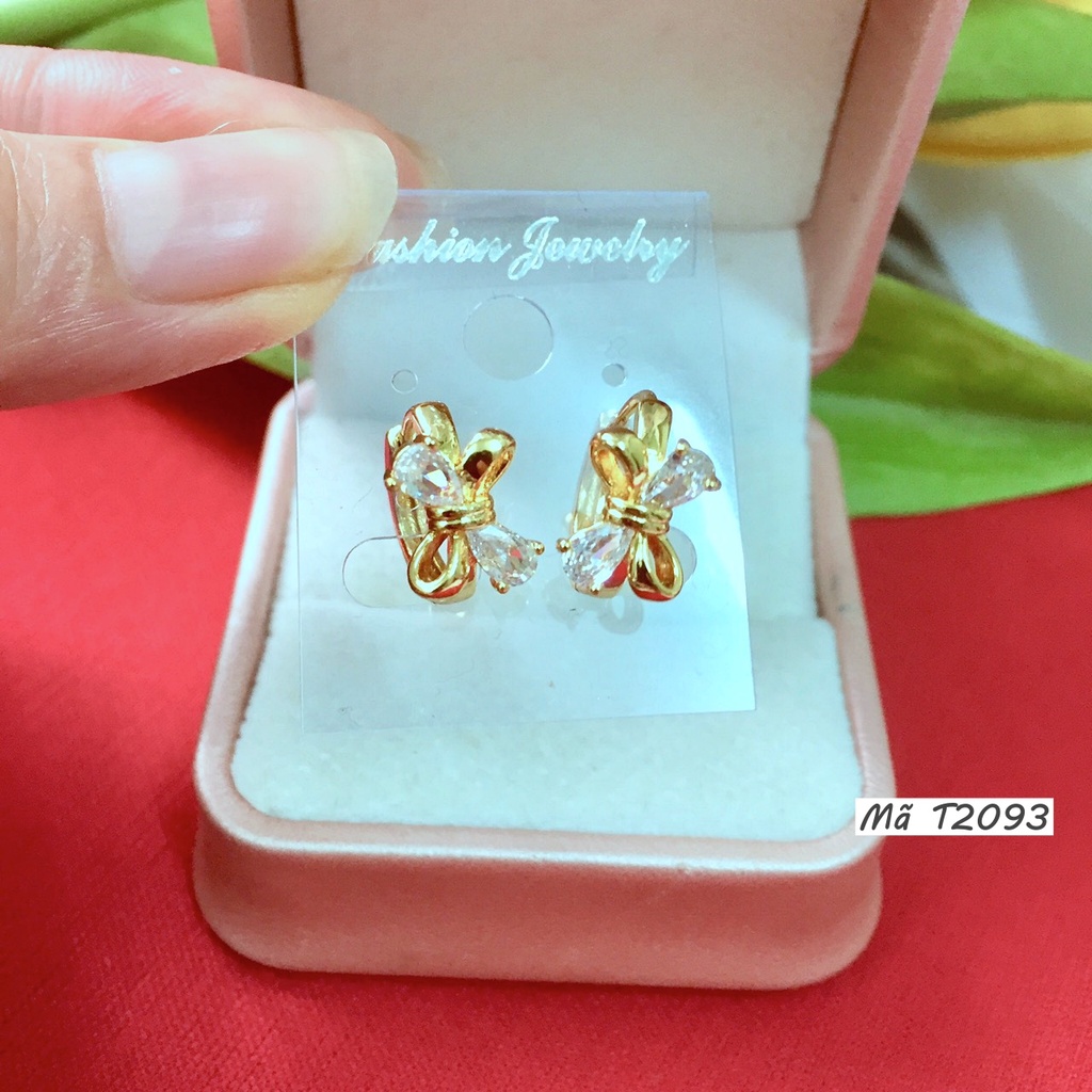 Bông Tai Nữ T2093 Hình Nơ Đính Đá Bền Màu