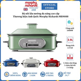 Bộ nồi lẩu nướng cao cấp đa năng thương hiệu Morphy Richards MR9088 - Công suất 1400W - Bảo Hành 2 Năm