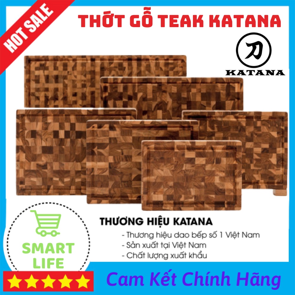 Thớt Gỗ Teak Katana An Toàn Thực Phẩm Không Bị Khô Nứt Cong Vênh Kiểu Dáng Sang Trọng - Đầy Đủ Các Kích Thước