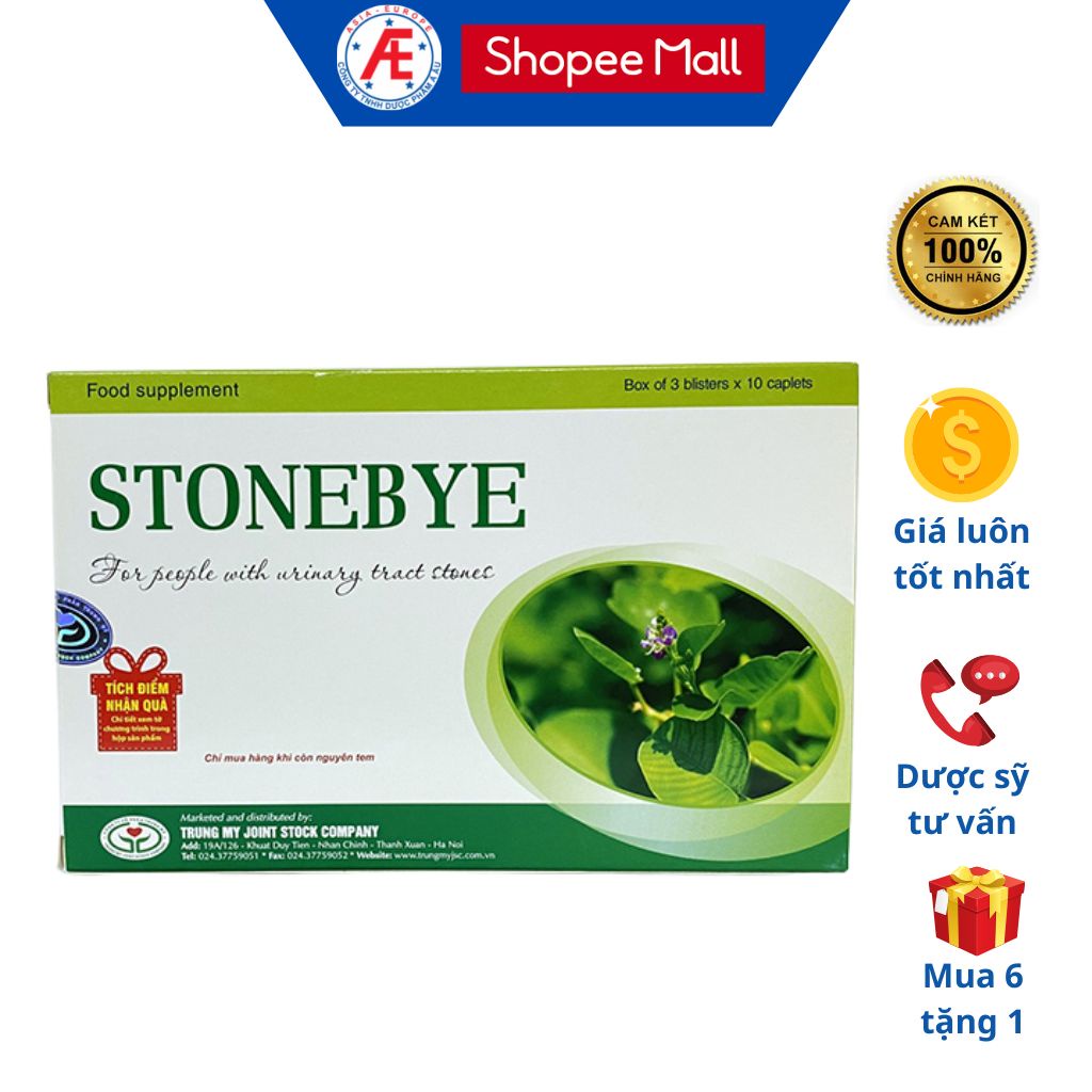 Stonebye dùng cho người bị sỏi đường tiết niệu hộp 30 viên (mua 6 tặng 1)