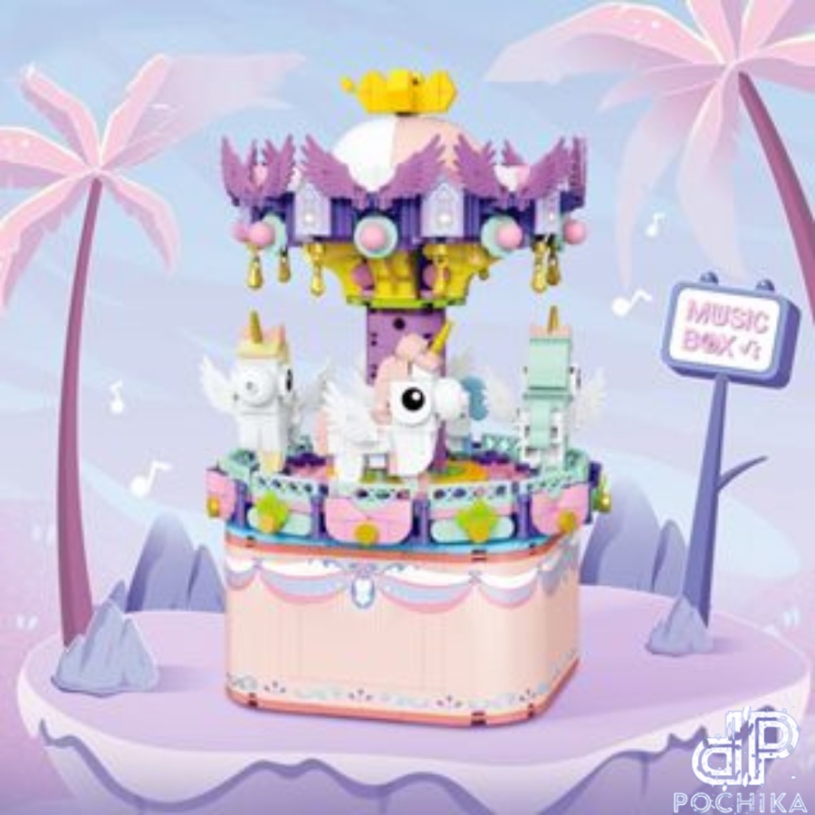 Mô hình lắp ráp 3D Mini Hộp phát nhạc Vòng quay Ngựa gỗ dễ thương - Bộ đồ chơi xếp hình lắp ghép 3D dành cho bé