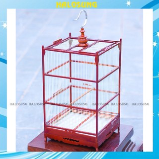 Lồng chim chào mào Halosung lồng chim vuông gỗ cao cấp kèm phụ kiện LC73