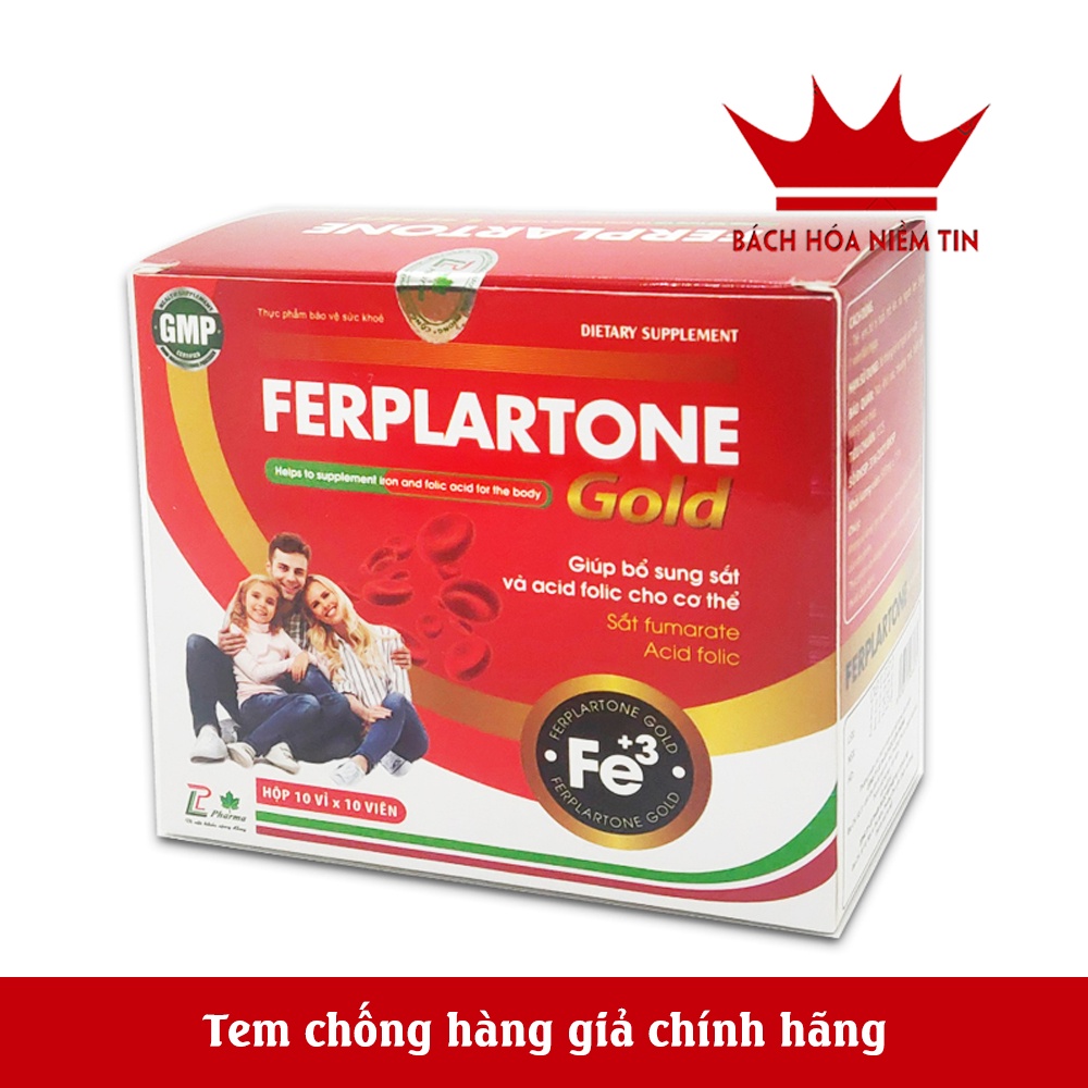 Viên Bổ máu Ferplartone Gold - bổ sung Sắt hữu cơ, Acid Folic, giảm tình trạng thiếu máu, thiếu sắt
