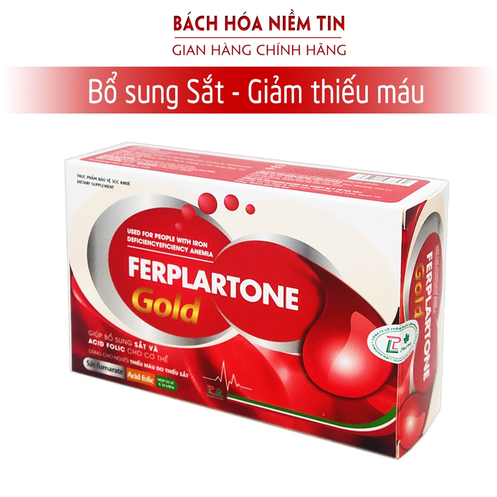 Viên Bổ máu Ferplartone Gold - bổ sung Sắt hữu cơ, Acid Folic, giảm tình trạng thiếu máu, thiếu sắt