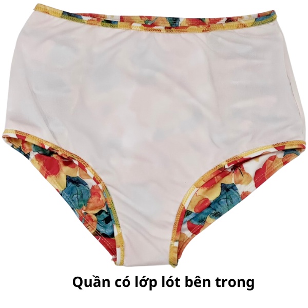 Đồ Bơi Nữ Bikini LANBISHOP Set 3 Món Hoa Cam Tay Vuông Kèm Khăn Mẫu Mới -118