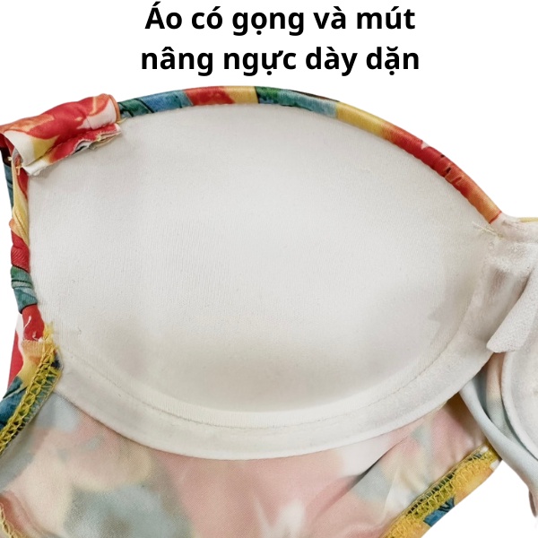 Đồ Bơi Nữ Bikini LANBISHOP Set 3 Món Hoa Cam Tay Vuông Kèm Khăn Mẫu Mới -118