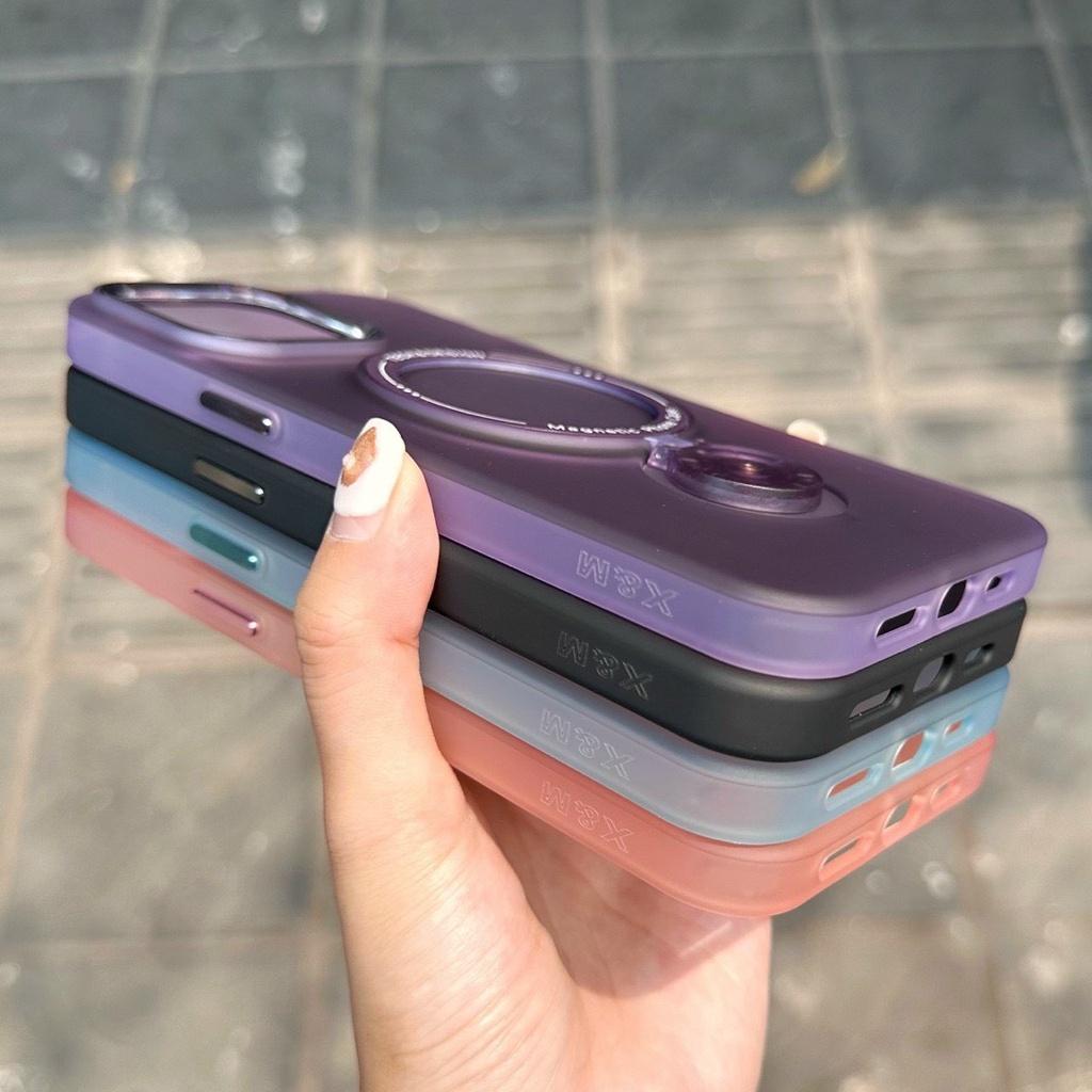 Ốp lưng X&M nhám 3in1 hỗ trợ sạc không dây kiêm giá đã cho iPhone 14 Pro max, 14 Pro, 13 Pro max, 12 Pro max siêu sang