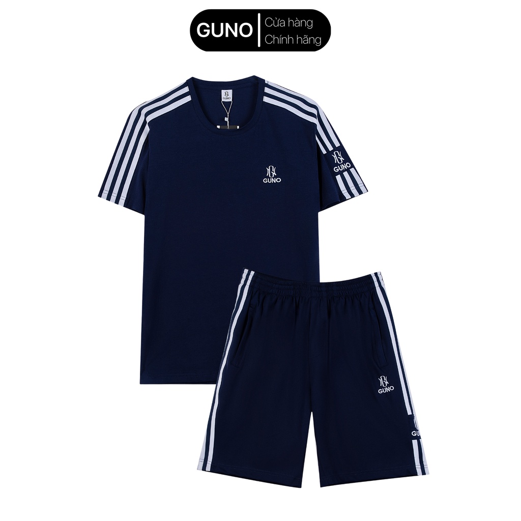 Bộ đùi Guno nam set quần áo đùi nam sọc bản to bộ cộc cotton nam 3HBNA12