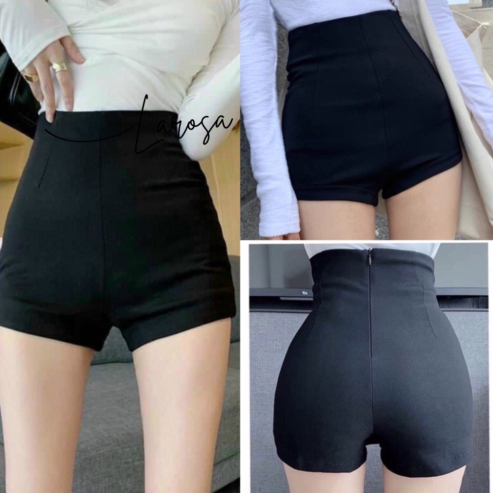 Quần short nữ, quần đùi nữ lưng cao vải umi dày dặn co dãn 4 chiều nâng mông khóa sau siêu hack háng Larosa