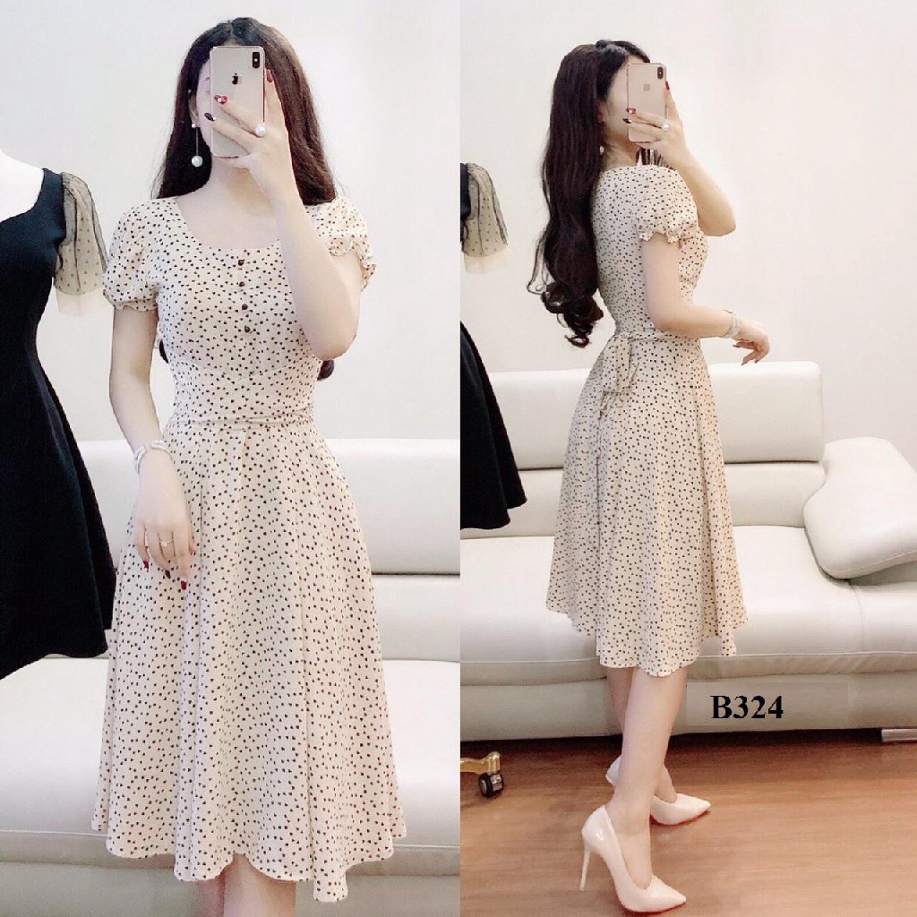 ĐẦM XÒE NỮA ĐÍNH CÚC CỔ VUÔNG THANH LỊCH 50K