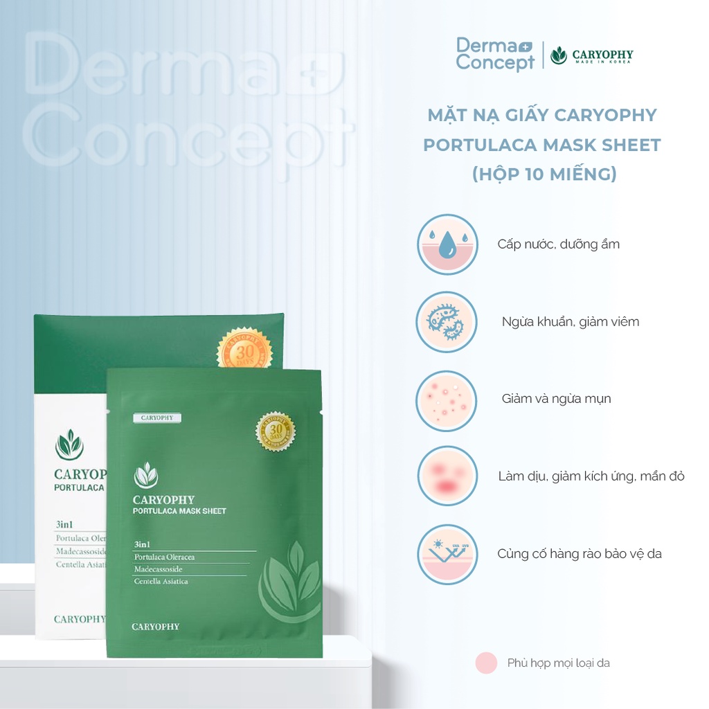 Mặt nạ giấy giảm mụn, mờ thâm Caryophy Portulaca Mask Sheet 22g