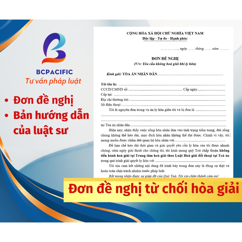 Đơn đề nghị từ chối hòa giải khi ly hôn