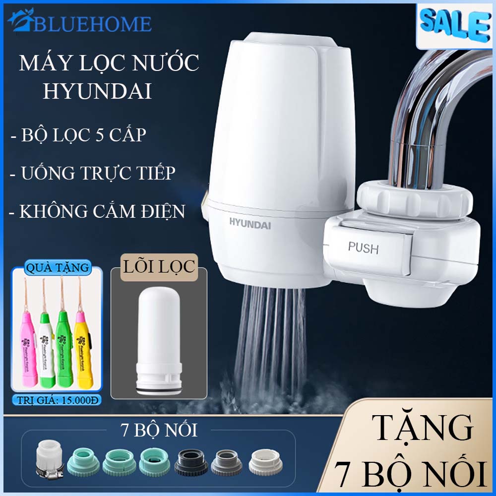 Máy lọc nước, lọc nước tại vòi Hyundai, bộ lọc 5 cấp, uống trực tiếp, lõi Lọc 5 Cấp Độ Chứa Than Hoạt Tính