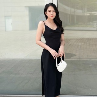 Đầm hai dây hở lưng cổ đổ Queen vải lụa thoáng mát