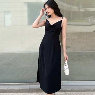 Đầm hai dây hở lưng cổ đổ Queen vải lụa thoáng mát