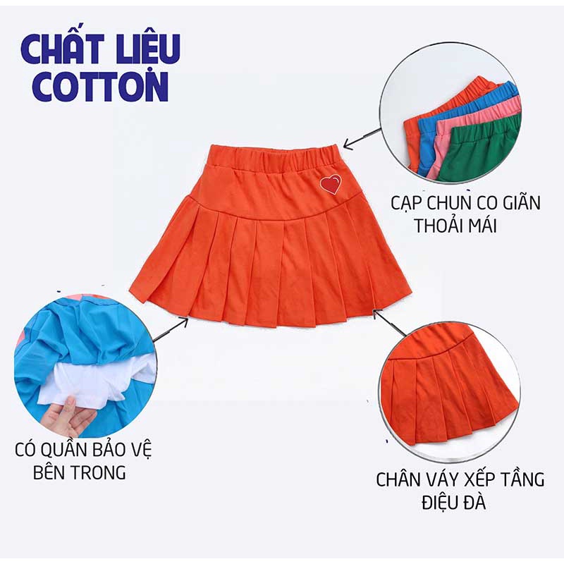 Chân váy xếp ly có quần trong cho bé gái hình trái tim cực xinh TANOSA từ 13-33kg