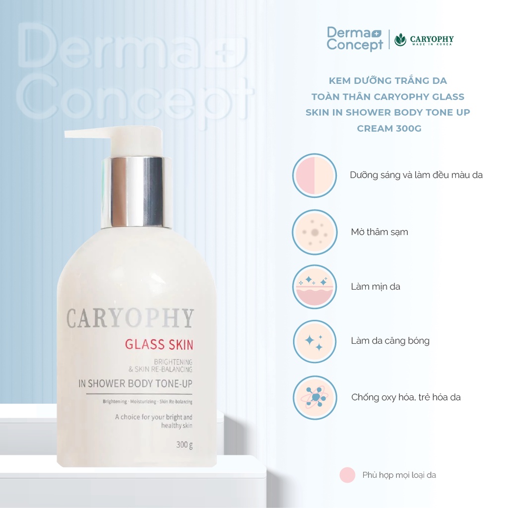 Kem dưỡng trắng, nâng tone da toàn thân Caryophy Glass Skin In Shower Body Tone Up Cream 300g