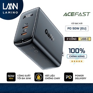 Sạc acefast pd50w gan 2 cổng usb-c tổng công suất 50w, power delivery hỗ trợ sạc nhanh, phích cắm us - a31 lamino