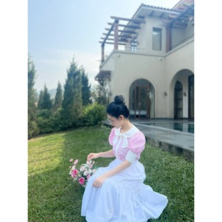 Harper top - áo sơ mi tay bồng nơ cổ hồng pastel