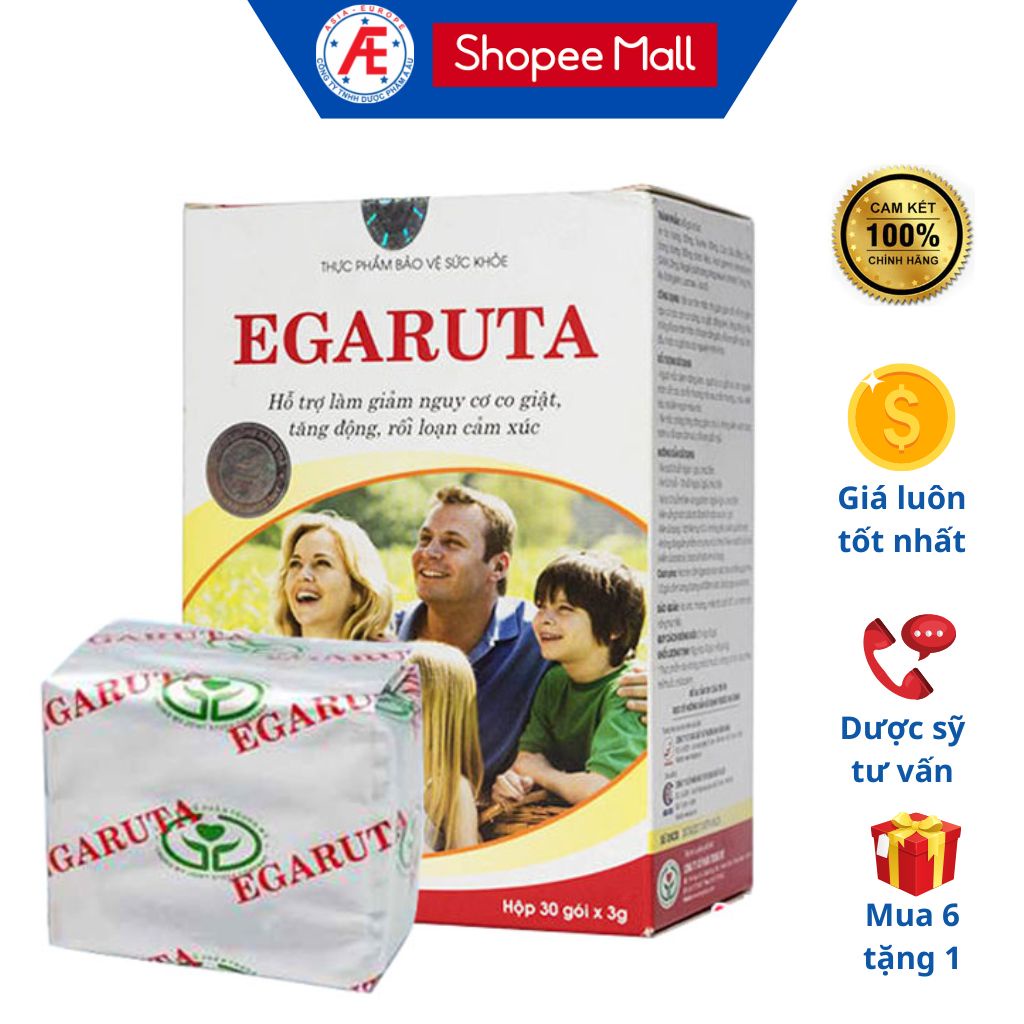 Cốm Egaruta giúp giảm các đau đầu, lo âu, căng thẳng, khó ngủ. giảm nguy cơ tăng động giảm chú ý ở trẻ nhỏ hộp 30 gói