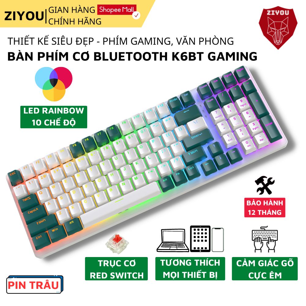 Bàn phím cơ Không Dây Bluetooth Ziyou K6BT Attack Gaming Nâng Cấp 2023