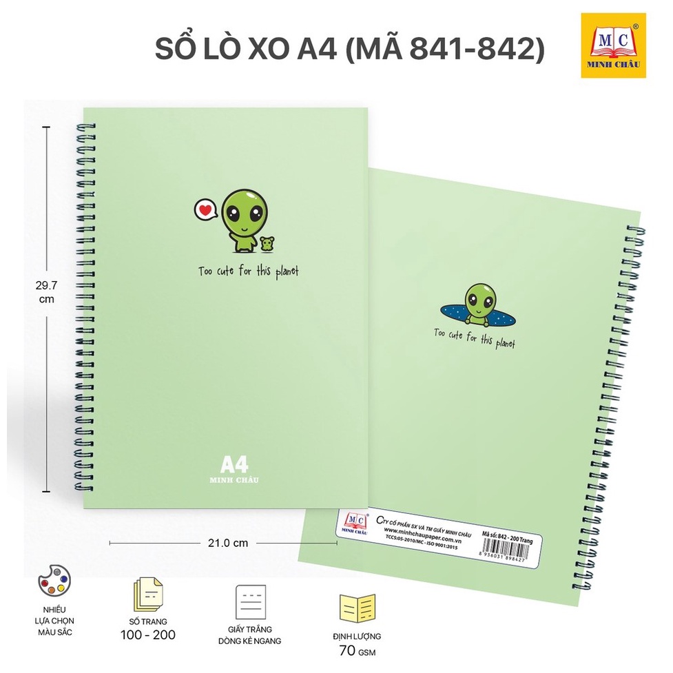 Sổ lò xo A4, Sổ lò xo cạnh 200 trang kẻ ngang