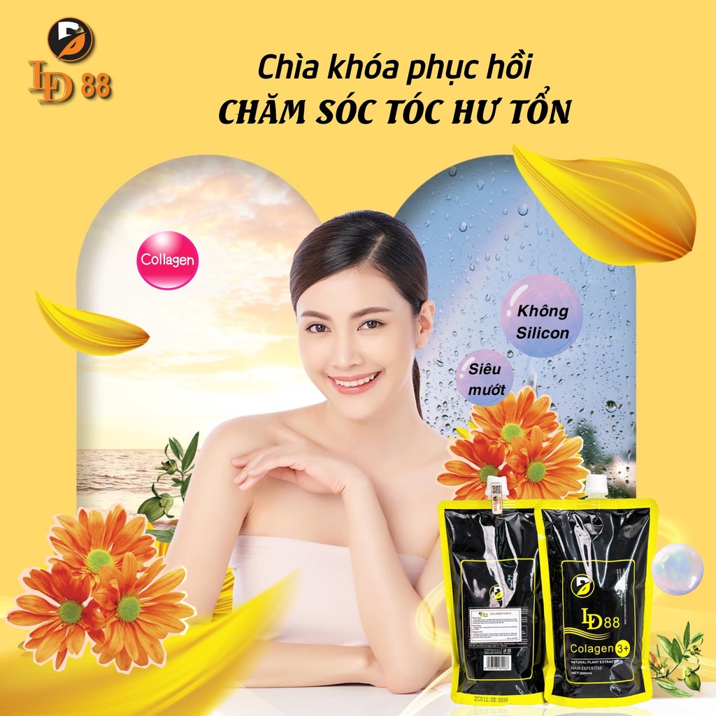 LD88 Collagen 3+ Hấp dầu phục hồi tóc hư tổn - Túi 500ml (Chính Hãng 100%)