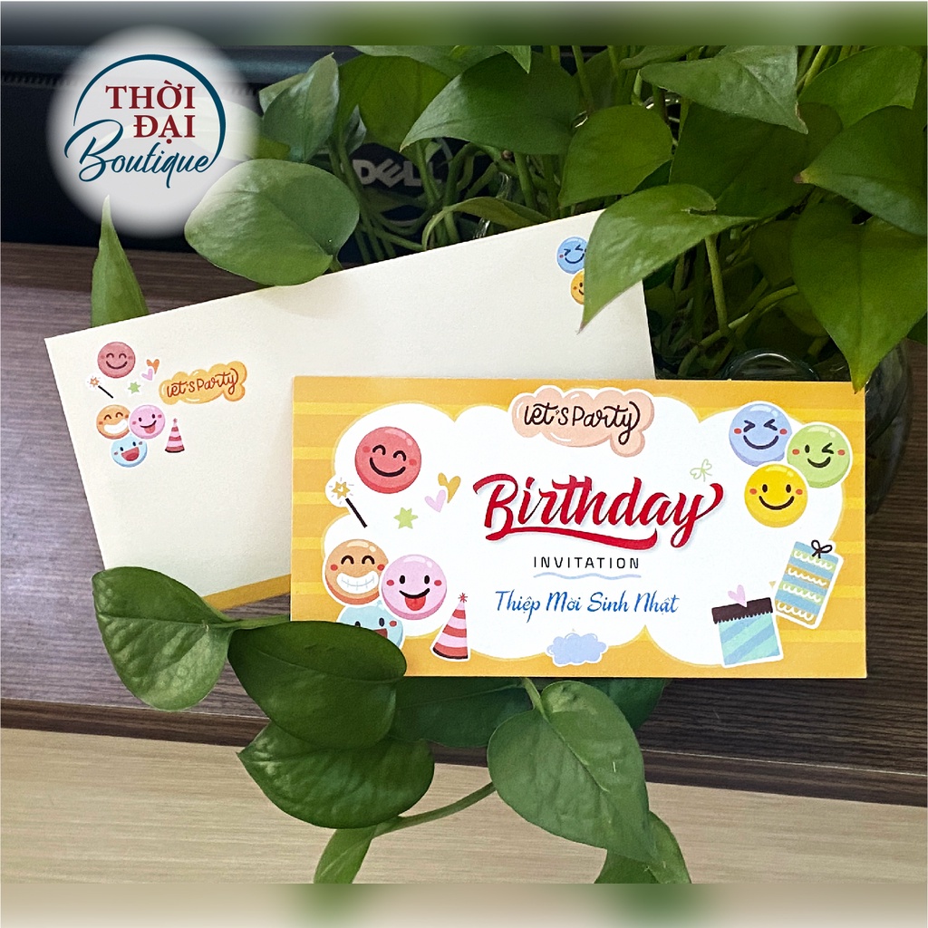 Bộ 10 Thiệp Mời Sinh Nhật Icon mặt cười 8x15.5 cm (2 mặt in)